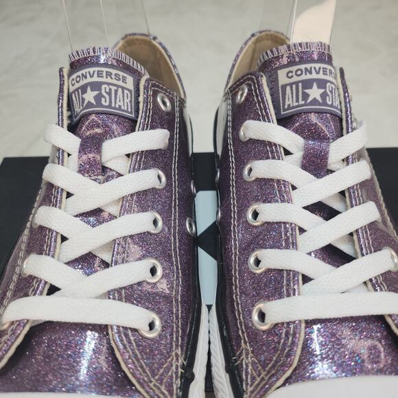 Converse Shoes Juniors 5 Purple Shiny Sparkly Glitter Low Tops Womens 6.5 7 - Picture 5 of 14